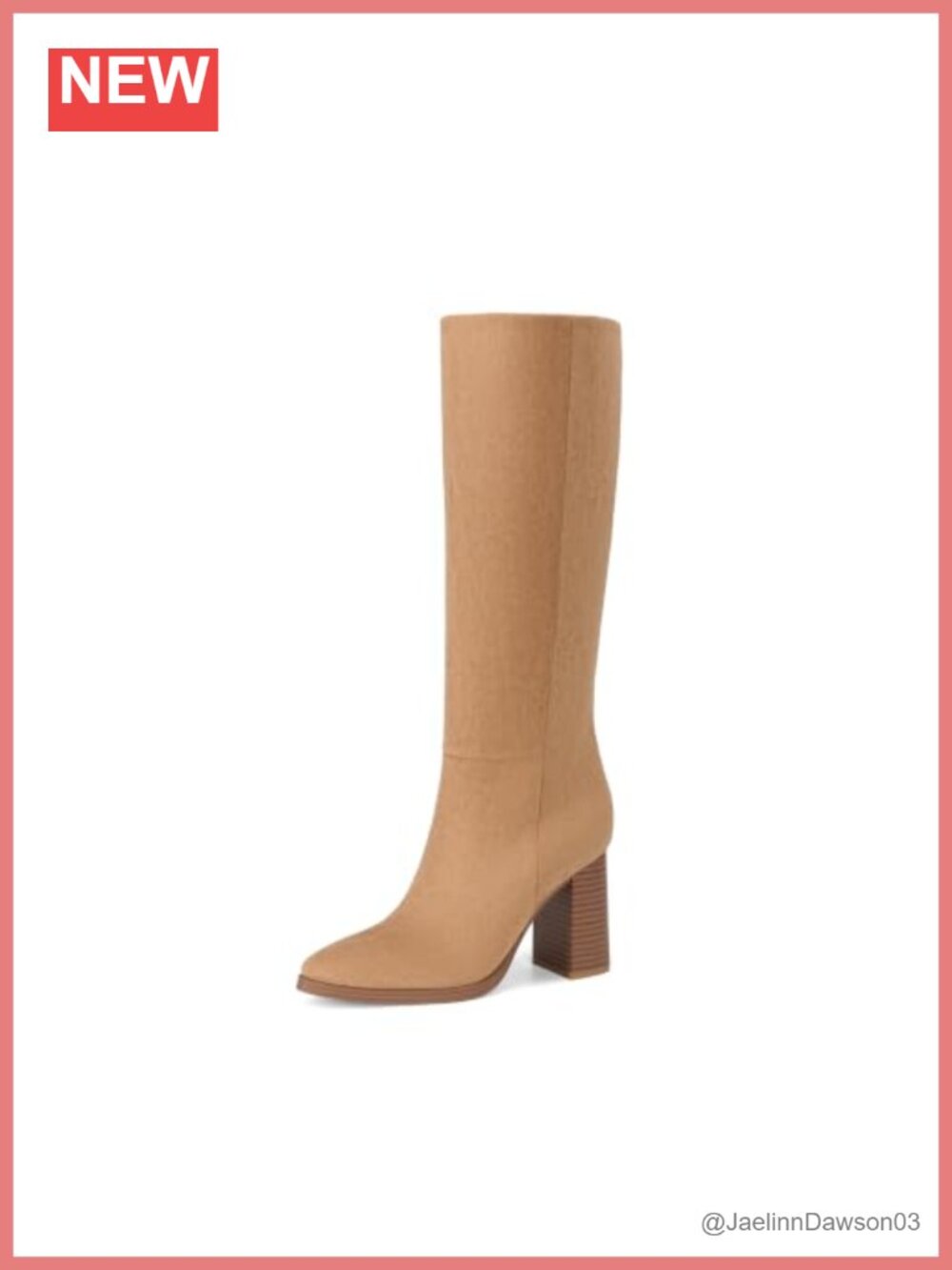 Knee High Heel Boots Faux Suede Pointed Toe Block Heel Side Zip Tall Boots